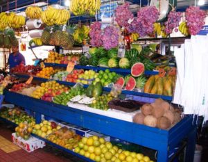 Costa Rica local market with fruits and vegetables