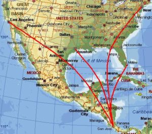 Map of flights from Costa Rica to North America