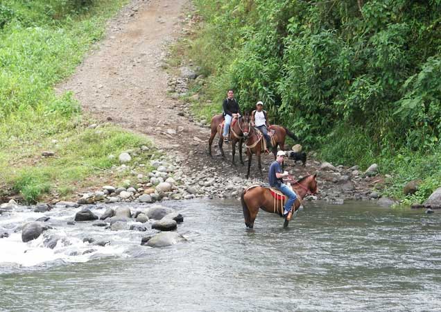 riding threough a river on a horse in costa rica