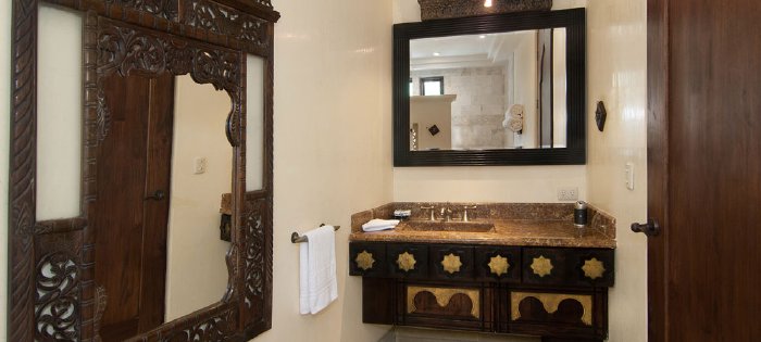 Stunning d�cor designs are included in one of the many bathrooms.