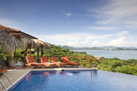 Private pool overlooks the Pacific Ocean from the patio of this spacious vacation home in Guanacaste, Costa Rica