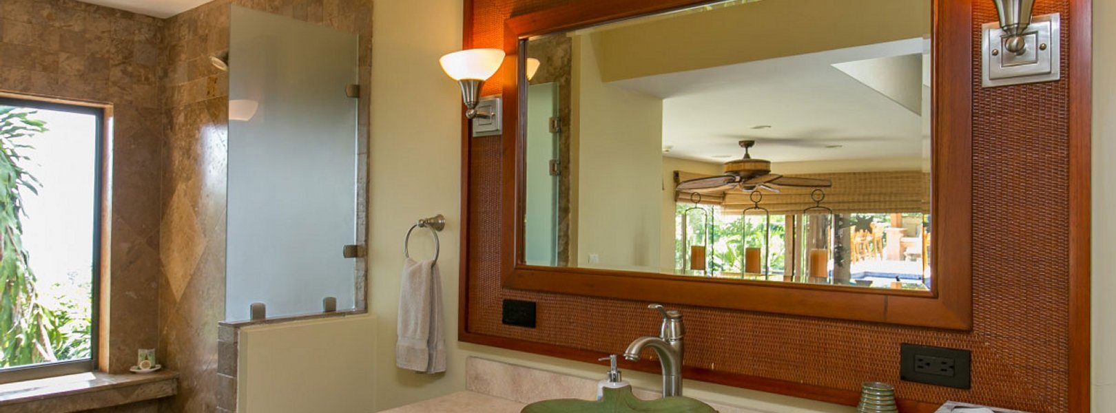Enjoy this luxurious ensuite bathroom with clean towels and beautiful views.