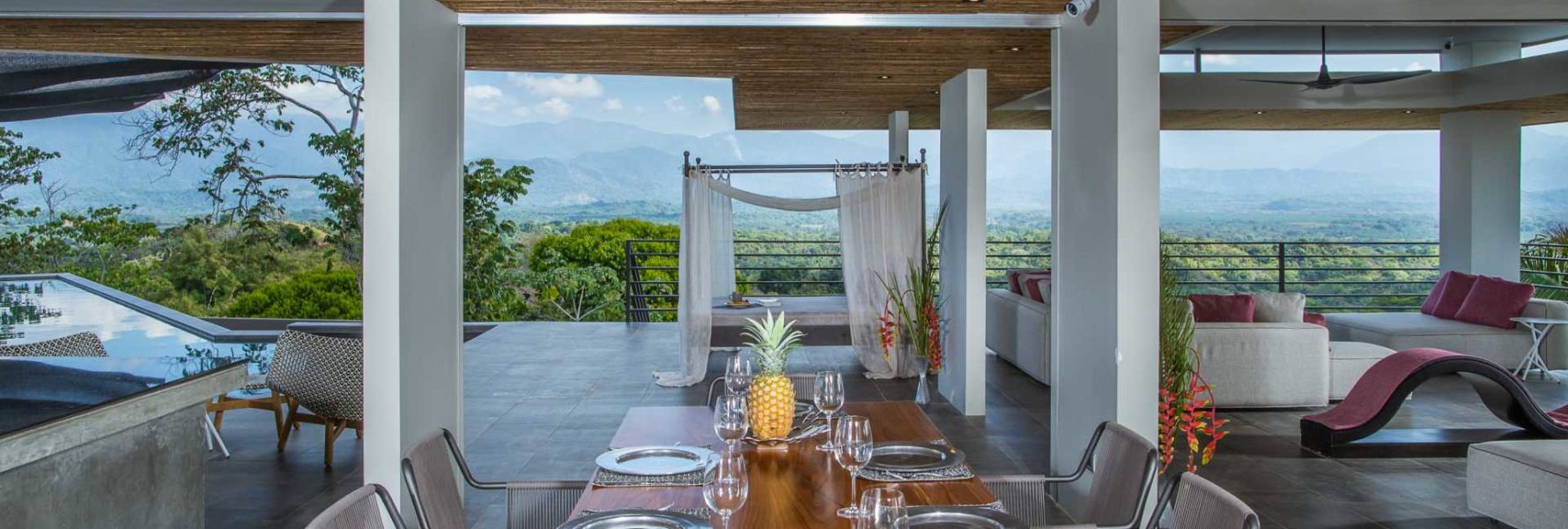 Enjoy a gourmet meal prepared by your private chef and the incredible views at this beautiful dining table. 