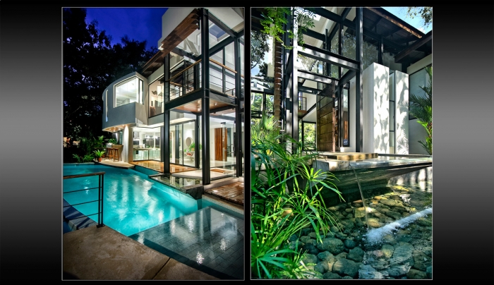 The interiors and exteriors of this architectural masterpiece provide beautiful modern surroundings in the jungle.